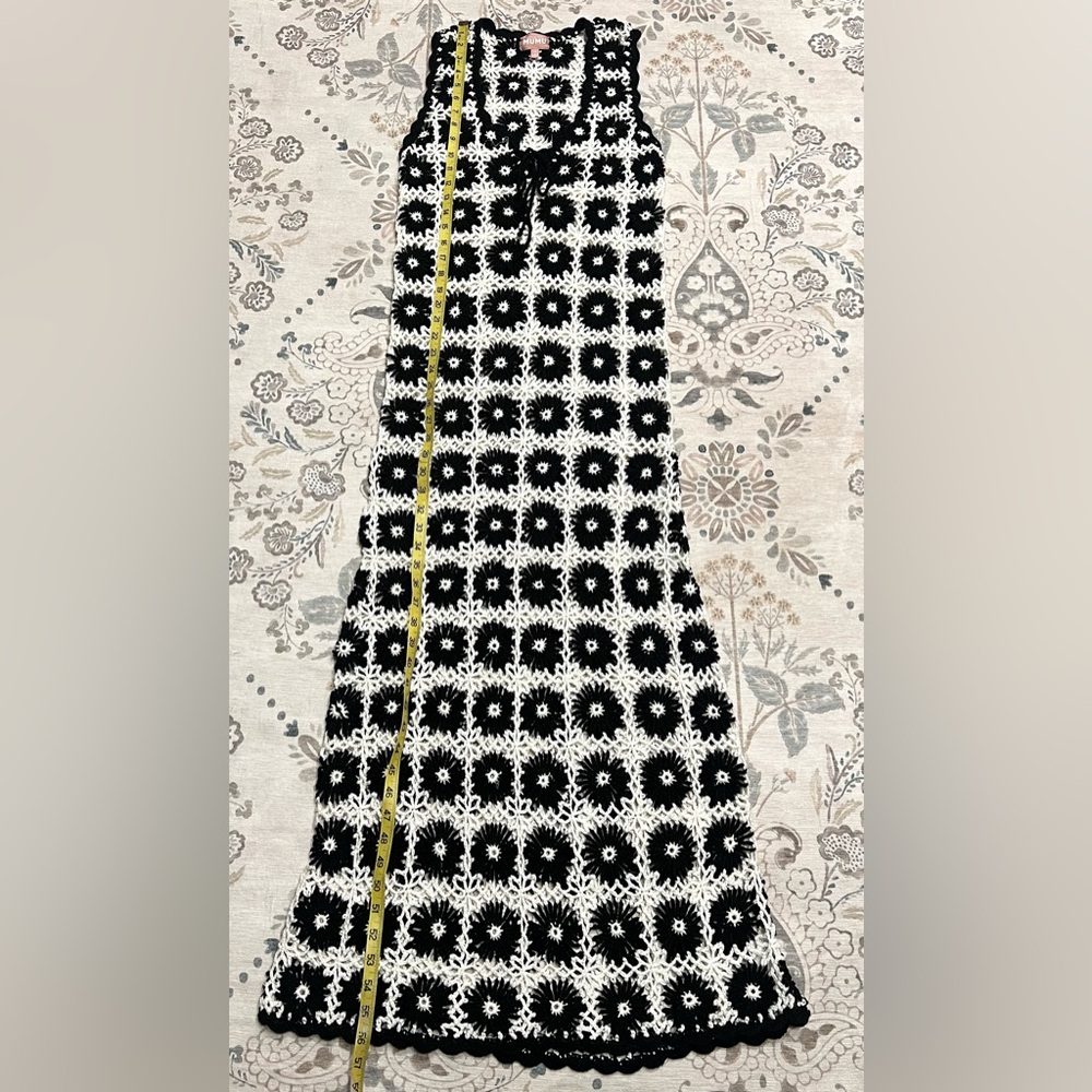Show Me Your Mumu Vacay Tank Coverup White Black Checkers Floral Crochet Medium - Picture 8 of 12